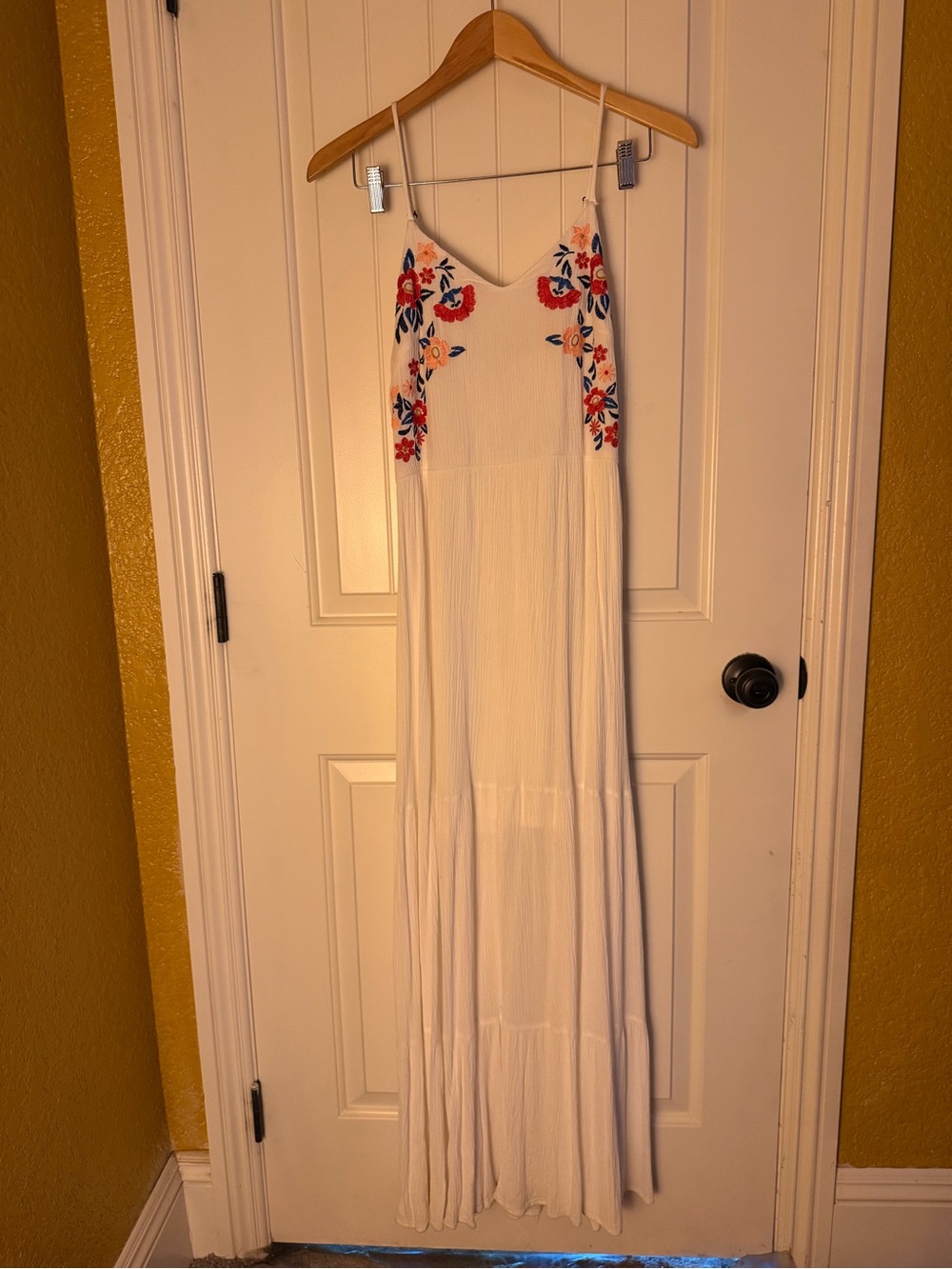 Xhilaration Cream Maxi Dress with Red & Blue Floral Embroidery